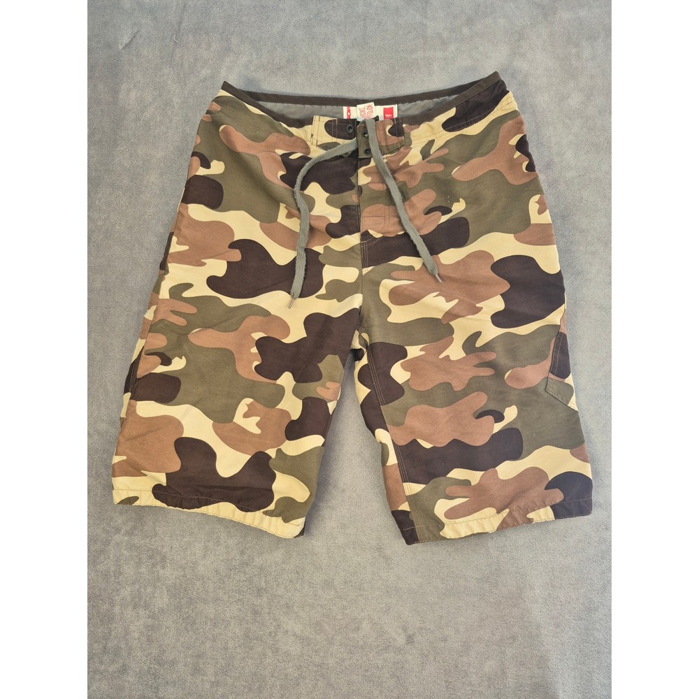 Mossimo Mens Camo Board Shorts Size 34 Brown Green Cargo Swim Trunks